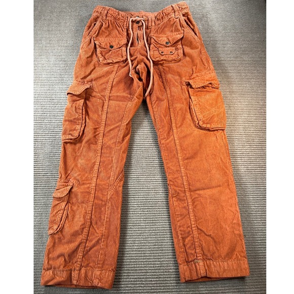 Free People Pants - Free People Orange Corduroy Cargo Pants Wide Leg Utility Drawstring Women S
